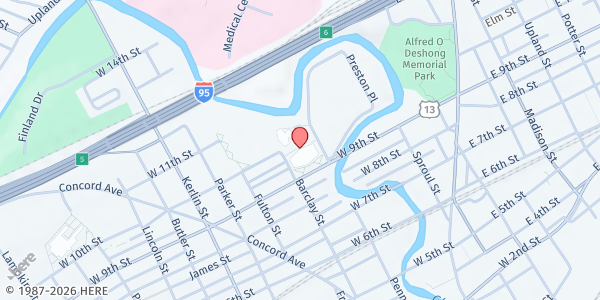 Map showing Chester High School at 232 West 9th Street, Chester, PA