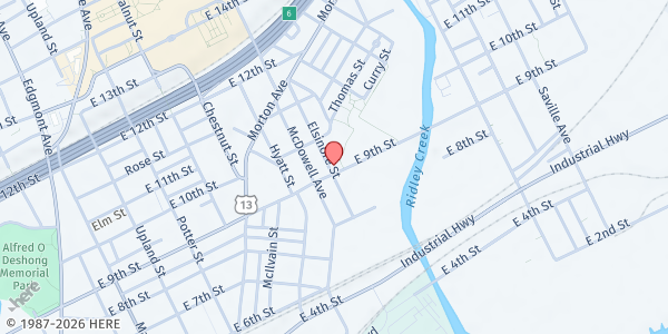 Map showing God's House of Glory at 900 9th Street, Chester, PA