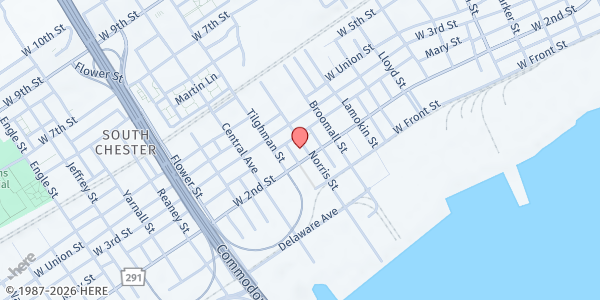 Map showing Saint Katharine Drexel at 1408 West 2nd Street, Chester, PA