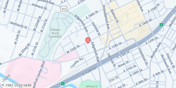 Map showing Salvation Army Chester Corps at 151 West 15th Street, Chester, PA