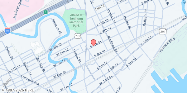 Map showing St. Katharine Drexel Food Pantry at 130 E. 7th St., Chester, PA