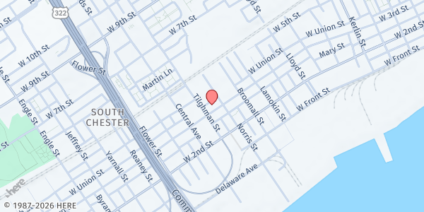 Map showing Thomas M. Thomas Memorial Presbyterian Church at 1408 West 3rd Street, Chester, PA