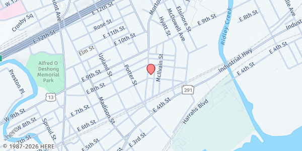 Map showing True Vine MFGB Church at 701 Morton Avenue, Chester, PA