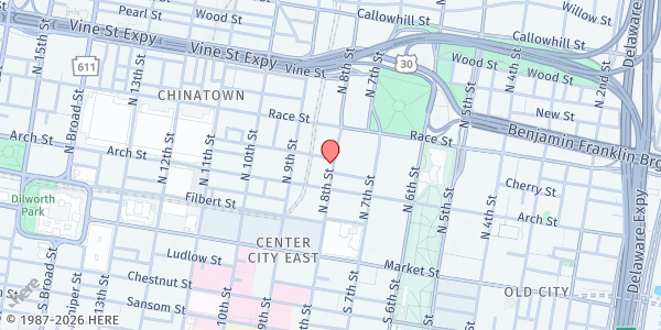 Map showing Liberty Resources Food Pantry at 112 North 8th Street, Chinatown, PA