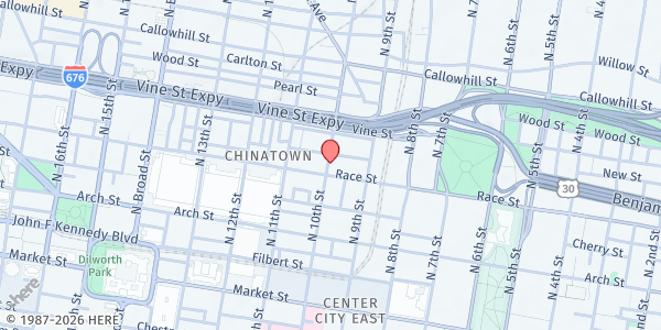 Map showing On Lok House Senior Center at 213 North 10th Street, Chinatown, PA