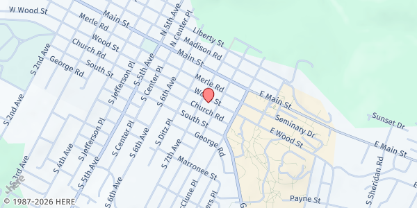 Map showing First Presbyterian Church at 700 Wood St., Clarion, PA