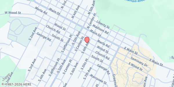 Map showing First UMC of Clarion at 600 Wood St., Clarion, PA