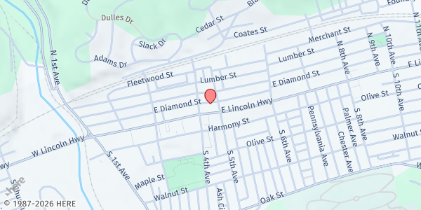 Map showing CYWA-Coatesville Lincoln Hwy - Food Pantry at 423 E. Lincoln Highway, Coatesville, PA