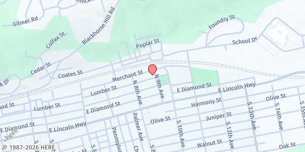 Map showing Second Baptist Church at 857 Lumber St., Coatesville, PA
