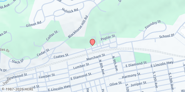 Map showing Tabernacle Baptist Church at 819 Coates St., Coatesville, PA