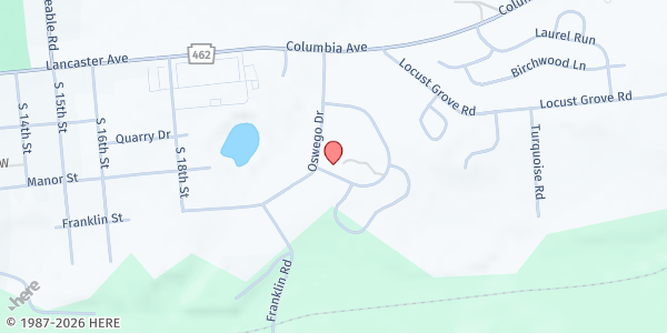 Map showing Oswego Village Pop Up at 2160 Oak Hollow Dr, Columbia, PA