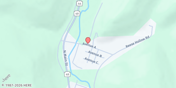 Map showing Alliance Food Pantry at 1 Ave A, Coudersport, PA