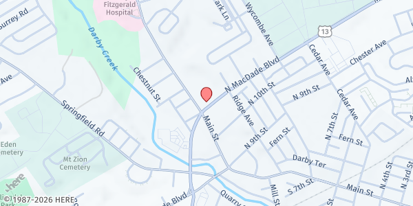 Map showing Society of St. Vincent de Paul - Food Pantry at 1101 Main St, Darby, PA