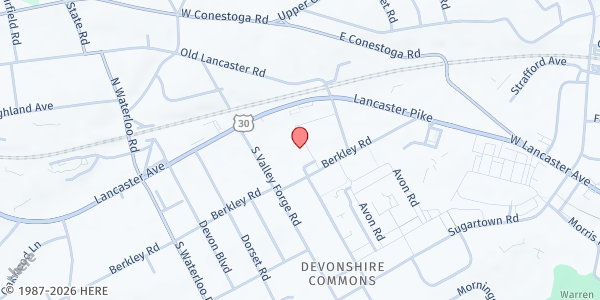 Map showing Surrey Service for Seniors at 60 Surrey Way, Devon, PA