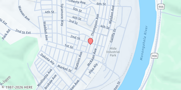 Map showing Donora Food Pantry at 160 Thompson Ave., Donora, PA