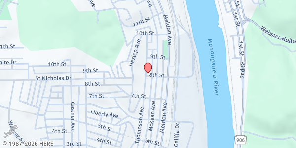 Map showing Salvation Army (Mon Valley) at 800 Thompson Ave., Donora, PA
