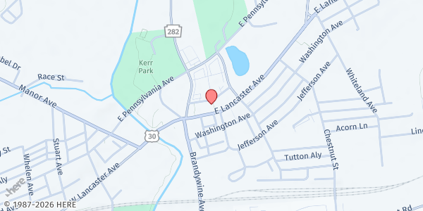 Map showing Lord's Pantry of Downingtown at 141 East Lancaster Avenue, Downingtown, PA