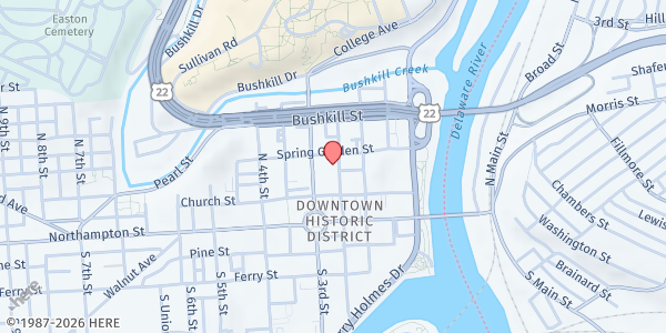 Map showing Trinity's Ark Soup Kitchen at 234 Spring Garden Street, Downtown Historic District, PA