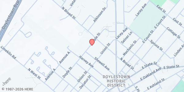 Map showing Bucks County Opportunity Council Administrative Office at 100 Doyle St, Doylestown, PA
