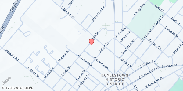 Map showing Bucks County Opportunity Council at 100 Doyle Street, Doylestown, PA