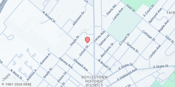 Map showing Bucks County Opportunity Council - Senior Food Box Program at 33 Union Street, Doylestown, PA