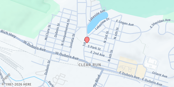 Map showing DuBois Area Food Pantry at 228 1st St, DuBois, PA