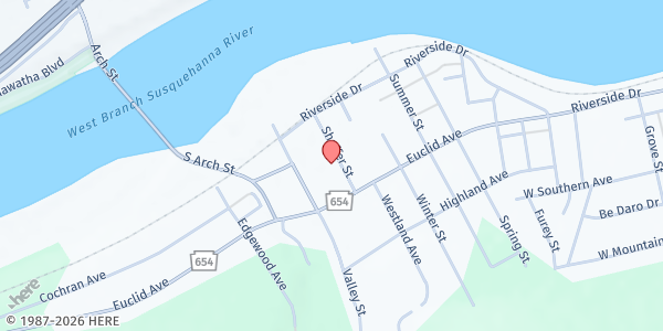 Map showing Duboistown VFW 7863 at 150 SHAFFER STREET, Duboistown, PA