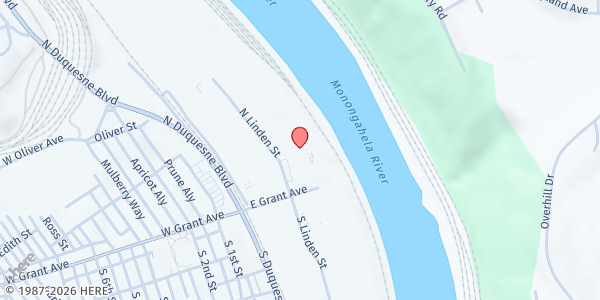 Map showing Greater Pittsburgh Community Food Bank - Location 5 at 1 N. Linden St., Duquesne, PA