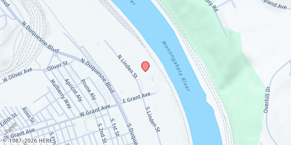 Map showing Greater Pittsburgh Community Food Bank - The Market at 1 N. Linden St., Duquesne, PA