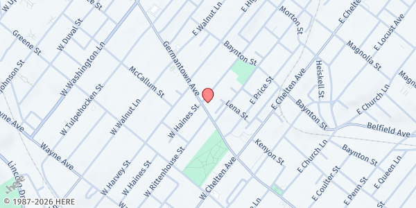 Map showing BenePhilly Center at Impact Services at PA CareerLink, Northwest at 5847 Germantown Avenue, East Germantown, PA