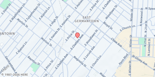 Map showing Chelten Christian Crusade at 609 East Chelten Avenue, East Germantown, PA