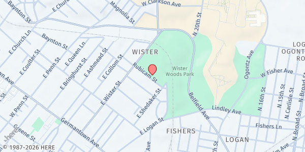 Map showing Creative Performing Arts of Philadelphia at 4945 Rubicam Street, East Germantown, PA
