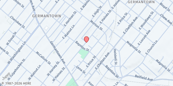 Map showing Haines Street Baptist Church at 214 East Haines Street, East Germantown, PA