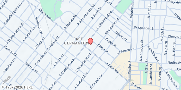 Map showing Haitian Evangelical Baptist Church at 814 East Chelten Avenue, East Germantown, PA