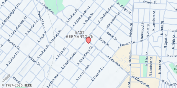 Map showing Harambe Baptist Church at 5648 Chew Avenue, East Germantown, PA