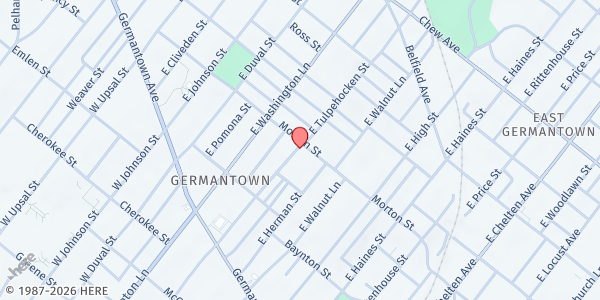 Map showing Men Who Care of Germantown Inc - Food Site at 180 East Tulpehocken Street, East Germantown, PA
