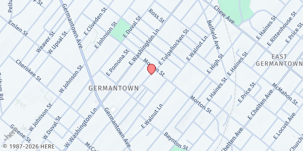 Map showing Men Who Care of Germantown Inc - Main Location at 180 East Tulpehocken Street, East Germantown, PA