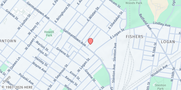 Map showing New Jerusalem Church at 14 East Clapier Street, East Germantown, PA