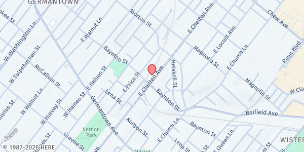 Map showing Philadelphia County Assistance Office - Chelten District at 301 East Chelten Avenue, East Germantown, PA
