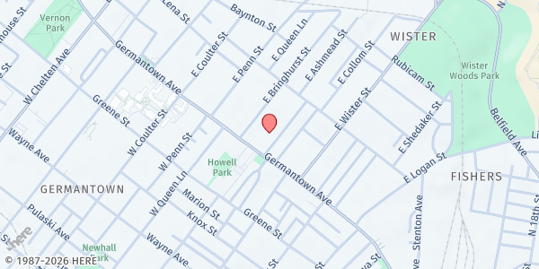 Map showing Servant of Christ United Methodist Church at 5213 Germantown Avenue, East Germantown, PA