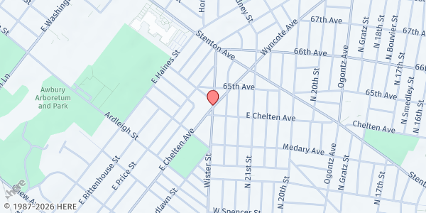 Map showing St. Benedict Catholic Church Food Pantry at 2059 East Chelten Avenue, East Germantown, PA