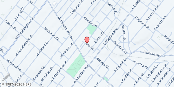 Map showing St Vincent de Paul Catholic Church at 100 East Rittenhouse Street, East Germantown, PA