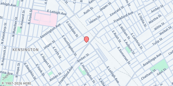 Map showing Coral Street Community Fridge and Free Library at 2670 Coral Street, East Kensington, PA