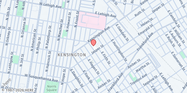 Map showing Family Feeding Family, Inc. - East Kensington at 2501 Kensington Avenue, East Kensington, PA