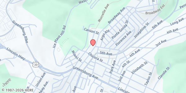 Map showing MA's Pantry at 1000 Broadway Ave., East McKeesport, PA