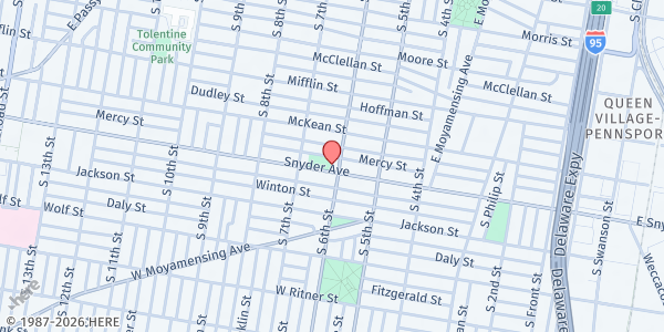 Map showing Ford PAL Recreational Center at 609 Snyder Avenue, East Passyunk Crossing, PA