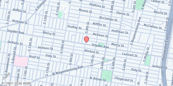 Map showing Greater Philadelphia Community Alliance Houston Center at 2029 South 8th Street, East Passyunk Crossing, PA
