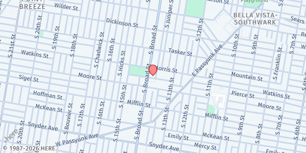 Map showing SEAMAAC - East Passyunk Crossing at 1711 South Broad Street, East Passyunk Crossing, PA