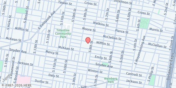 Map showing South Philadelphia Community Fridge @ BOK Building at 1901 South 9th Street, East Passyunk Crossing, PA