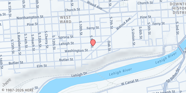 Map showing Easton Area Saint Vincent de Paul Food Pantry - Food Distribution Center at 841 Washington St, Easton, PA